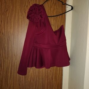 Fashion Nova Burgundy One-Shoulder Top